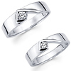 14K White Gold Unique Square Semi Bezel Wedding Band Set