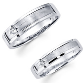 14K White Gold Unique Star Design Matching Wedding Bands