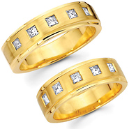 14K Yellow Gold Princess Bezel Set Diamond Wedding Bands