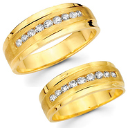 14K Yellow Gold Channel Set Diamond His and Hers Wedding Band