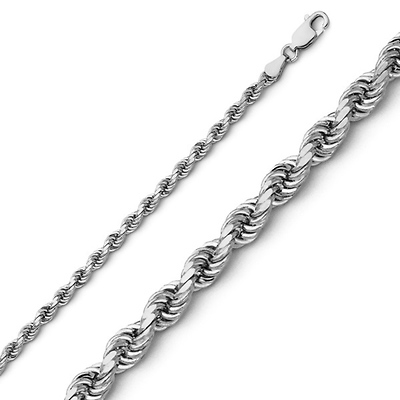 3mm Diamond Cut 14K White Gold Rope Chain Necklace