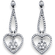 14K Diamond Heart Dangle Earrings .56ctw