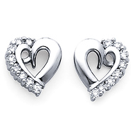 14K White Gold Heart Diamond Earrings .41ctw
