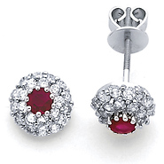 14K Diamond & Ruby Cluster Earrings