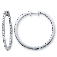14K White Gold Small Single Row Diamond Hoop Earrings