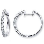 Small 14K White Gold Three-Row Diamond Hoop Earrings