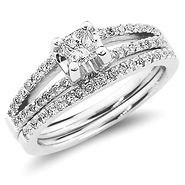 14K White Gold Princess Cut Engagement Ring Set (0.55 ctw)