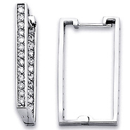 14K White Gold Rectangular Hoop Diamond Earrings