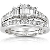 3 Stone Emerald Cut Engagement Ring Set (2.00 ctw)