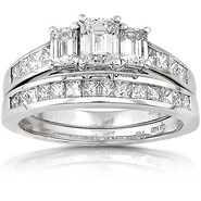 3 Stone Emerald Cut Engagement Ring Set (2.00 ctw)