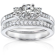 14K White Gold 3 Stone Wedding Ring Set (1.17 ctw)