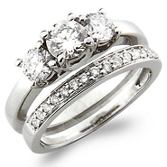 3 Stone 14K Round Cut Engagement Ring Set (0.85 ctw)
