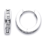 14K White Gold Channel Diamond Hoop Huggie Earrings