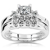 14K White Gold 3 Stone Princess Cut Engagement Ring Set (0.85 ctw)