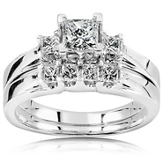 14K White Gold 3 Stone Princess Cut Engagement Ring Set (0.85 ctw)