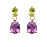 14k Italian Gold Amethyst, Peridot, and Rhodolite Gemstone Earrings