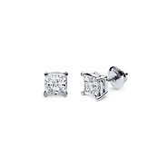 14K 4 Prong Princess Solitaire Diamond Stud Earrings 0.40ctw