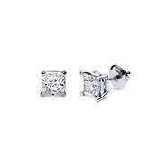 14K 4 Prong Princess Solitaire Diamond Stud Earrings 0.50ctw
