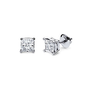 14K 4 Prong Princess Solitaire Diamond Stud Earrings 0.65ctw