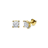 14K 4 Prong Princess Solitaire Diamond Stud Earrings 0.40ctw