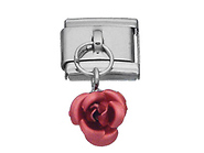 Dangle Pink Rose Italian Charm