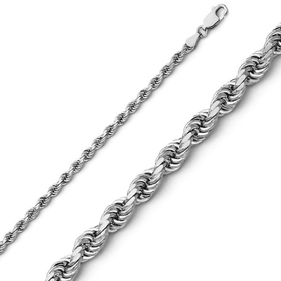 2.5mm Diamond Cut 14K White Gold Rope Chain