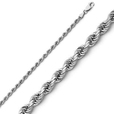2mm Diamond Cut 14K White Gold Rope Chain Necklace