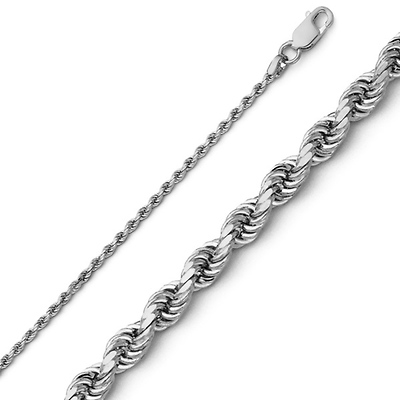 1.5mm Diamond Cut Rope 14K White Gold Chain Necklace