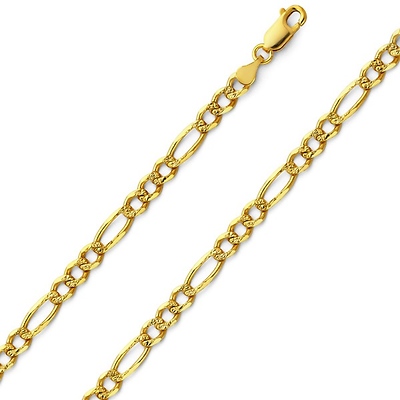 4mm Pave Figaro 14K Yellow Gold Chain Necklace
