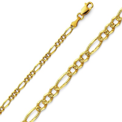 3mm 14K Gold Yellow Pave Figaro Chain