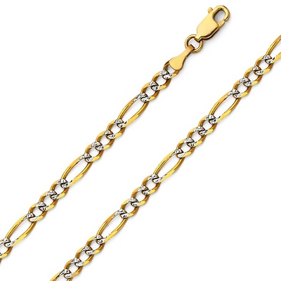 3mm 14K Gold White Pave Figaro Chain