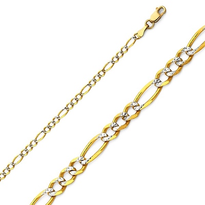 2.5mm 14K Gold White Pave Figaro Chain