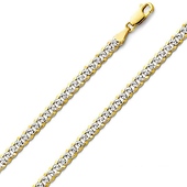 4mm White Pave Curb Cuban Link 14K Two Tone Gold Chain Necklace