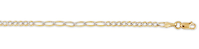 2.5mm 14K Gold White Pave Figaro Chain