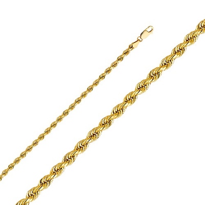 3mm 14K Gold Diamond Cut Rope Chain