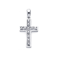 Medium 14K White Gold Edged Diamond Cross Pendant (0.14 ctw)