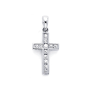 14K Mini Channel Set Diamond Cross Pendant Charm (0.16 ctw)