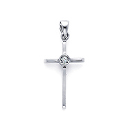 14K White Gold Solitaire Diamond Cross Pendant (0.04 ctw)