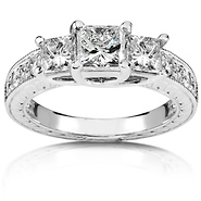 14K 3 Stone Princess Cut Engagement Ring (1.40 ctw)