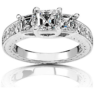 14K Three-Stone Asscher Cut Engagement Ring (1.60 ctw)