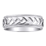 Milgrain Carved 14K White Gold Wedding Ring