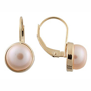 14K Gold Rose Pink Pearl Huggie Earrings