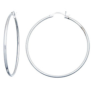 Large 2mm 14K White Gold Hoops Earrings 53mm