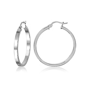 Flat Medium Sterling Silver Hoops
