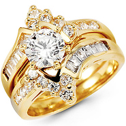 Round Center 14K Yellow Gold CZ Wedding Ring Set