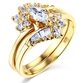 14k Yellow Gold CZ Wedding Ring Set