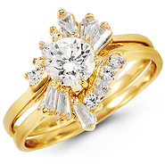 Round CZ 14k Yellow Gold Bridal Ring Set