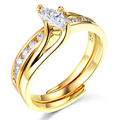 14k Yellow Gold White CZ Marquise Center Wedding Ring Set