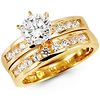 Round 14k Yellow Gold CZ Engagement Ring Set