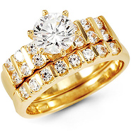 Round Channel Set 14k Yellow Gold CZ Wedding Ring Set